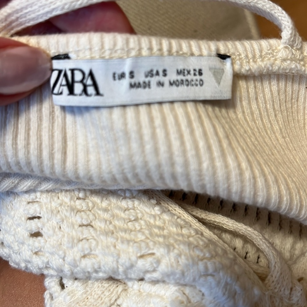 Zara Cream Crochet Knit Crop Cami Top Sz S - Picture 4 of 4